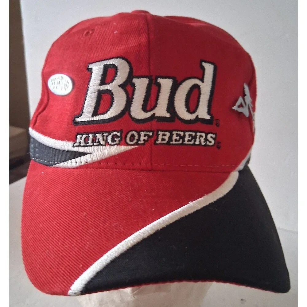 Budweiser Bud King Beers NASCAR Dale Earnhardt Jr Red Cap Hat w/pins